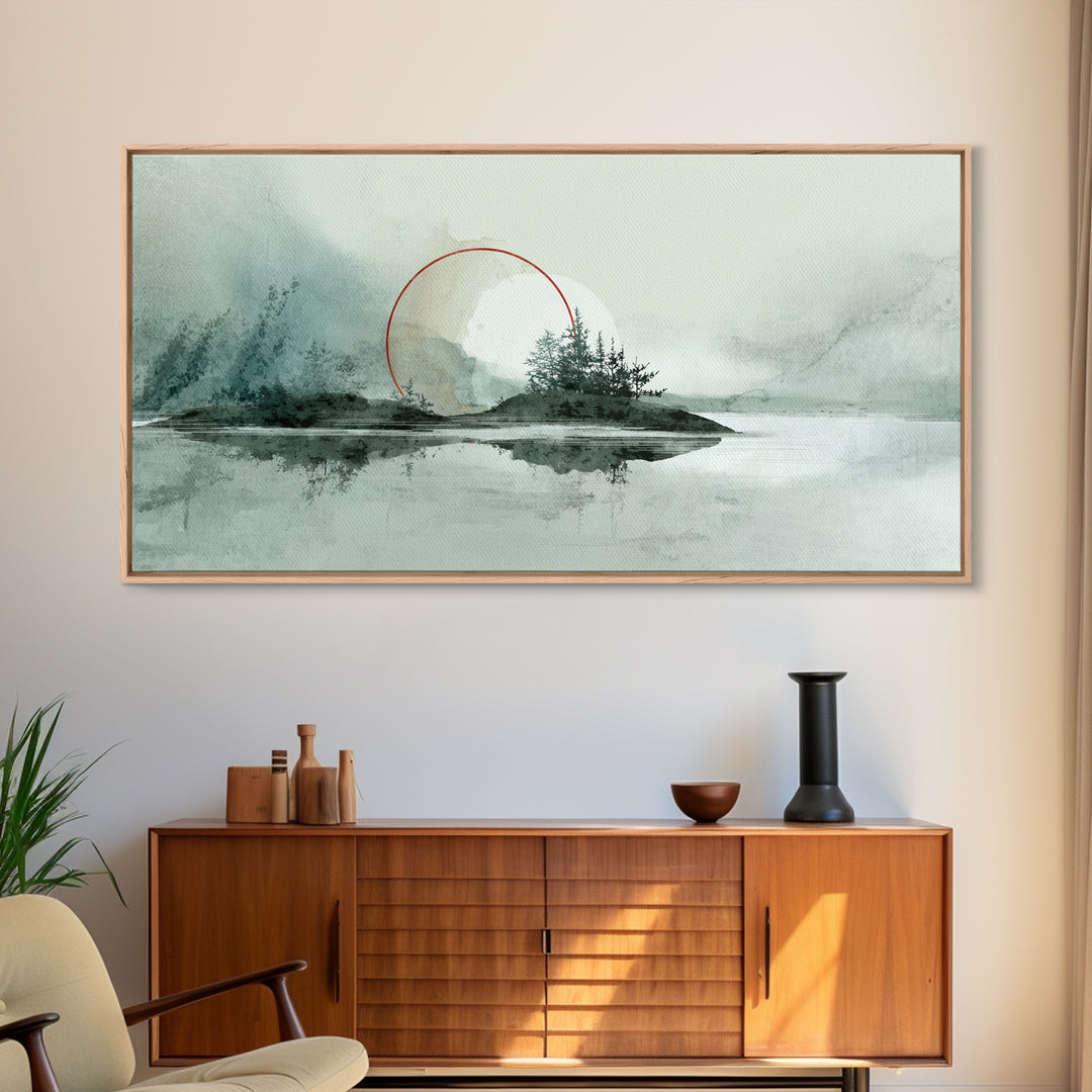 Large Circle and Line Abstract Canvas Print, Black and White Art, Digital Art, Living Room Decor, Abstract Art, Monochrome, BAW-2x1-68