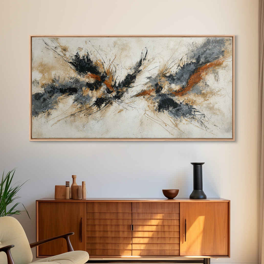 Abstract Charcoal Gestures on White Paper Canvas Print, Black and White Art, Printable, Living Room Decor, Monochrome, BAW-2x1-72
