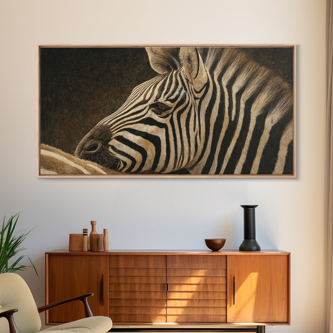 Zebra Stripe Closeup as Graphic Abstraction Canvas Print, Black and White Art, Wood Wall Art, Living Room Decor, Monochrome, BAW-2x1-76