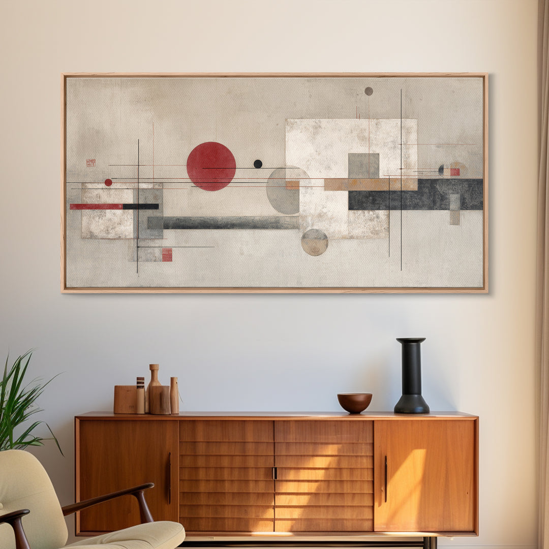 Large Circle and Line Abstract Framed Canvas Print, Black and White Art, Original Art, Living Room Decor, Abstract Art, BAW-2x1-92