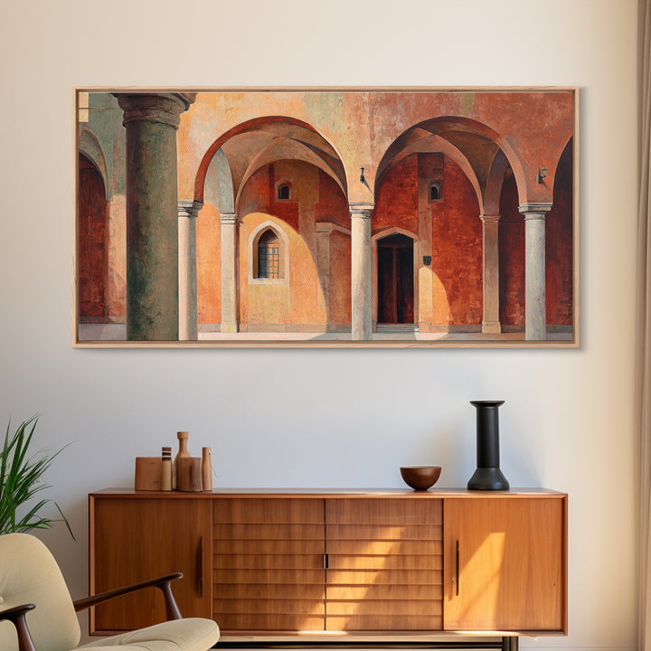 High Contrast Architectural Arches and Shadows Canvas Print, Black and White Art, Neutral Decor, Living Room Decor, Monochrome, BAW-2x1-95