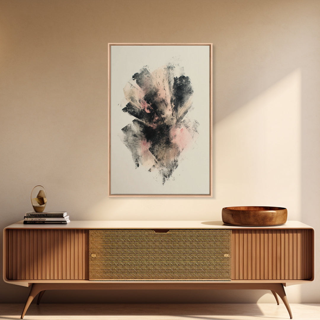 Abstract Charcoal Gestures on White Paper Framed Canvas Print, Black and White Art, Art Prints, Living Room Decor, Monochrome, BAW-2x3-12