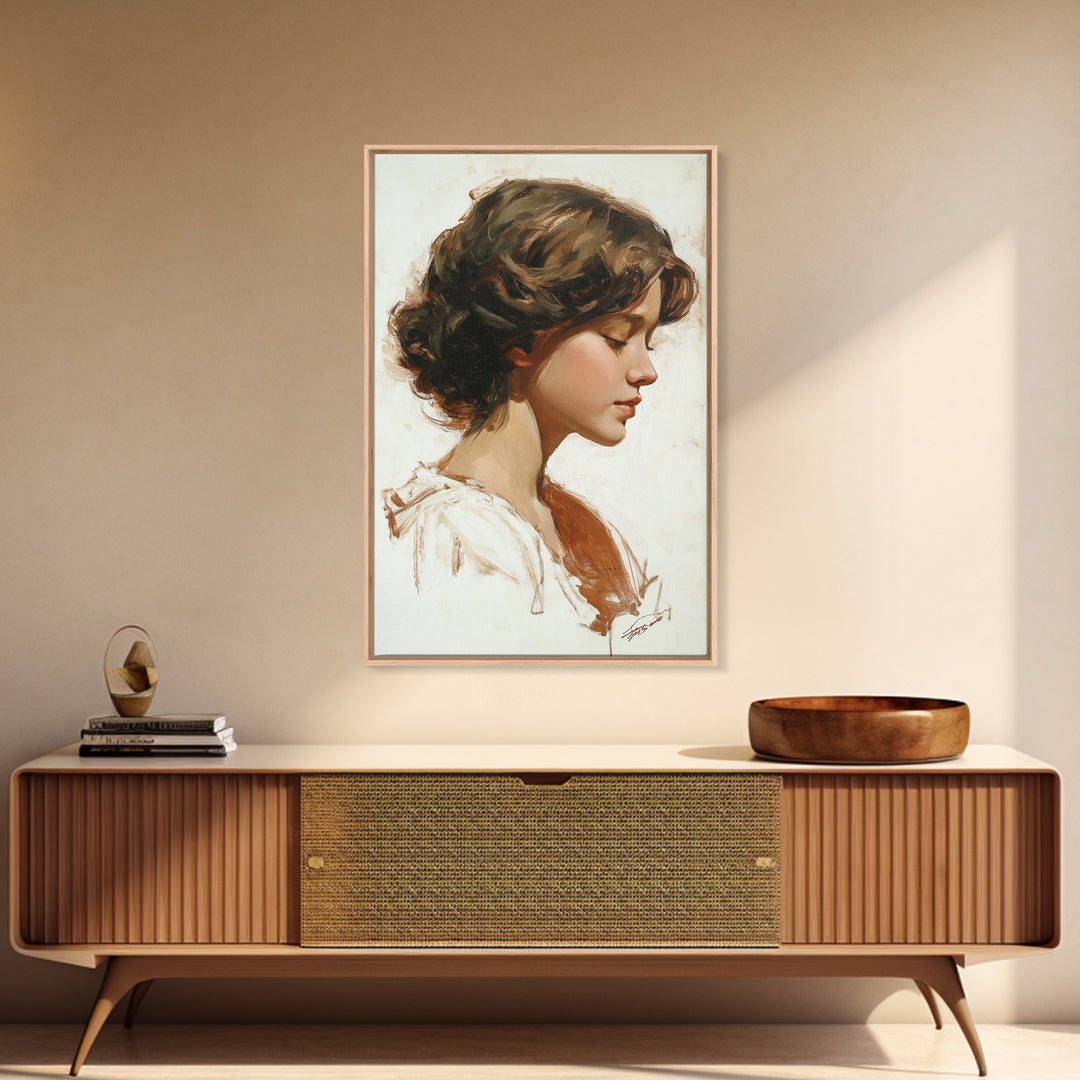 Classic Nude Figure Sketch Framed Canvas Print, Black and White Art, Mid Century Modern, Living Room Decor, Monochrome, BAW-2x3-17