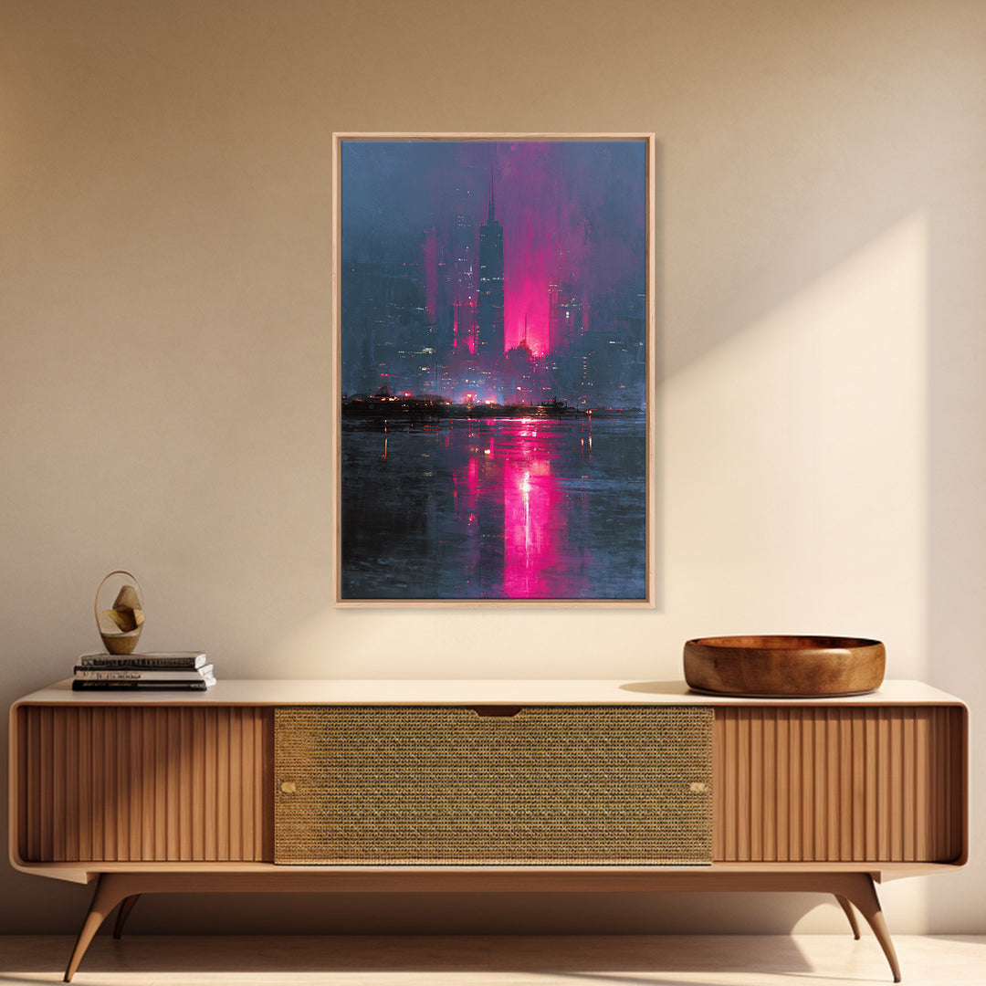 Monochrome City Skyline Reflected Canvas Print, Black and White Art, Contemporary Art, Living Room Decor, Monochrome, BAW-2x3-19