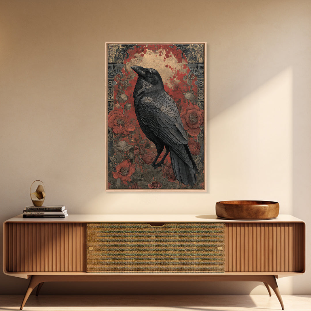 Ink Splatter Raven Composition Framed Canvas Print, Black and White Art, Canvas Print, Living Room Decor, Fine Art, Monochrome, BAW-2x3-28