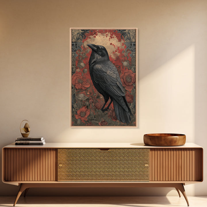Ink Splatter Raven Composition Framed Canvas Print, Black and White Art, Canvas Print, Living Room Decor, Fine Art, Monochrome, BAW-2x3-28