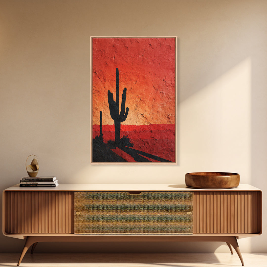 Monochrome Desert Cactus Silhouette Canvas Print, Black and White Art, Digital Art, Living Room Decor, Fine Art, Monochrome, BAW-2x3-29