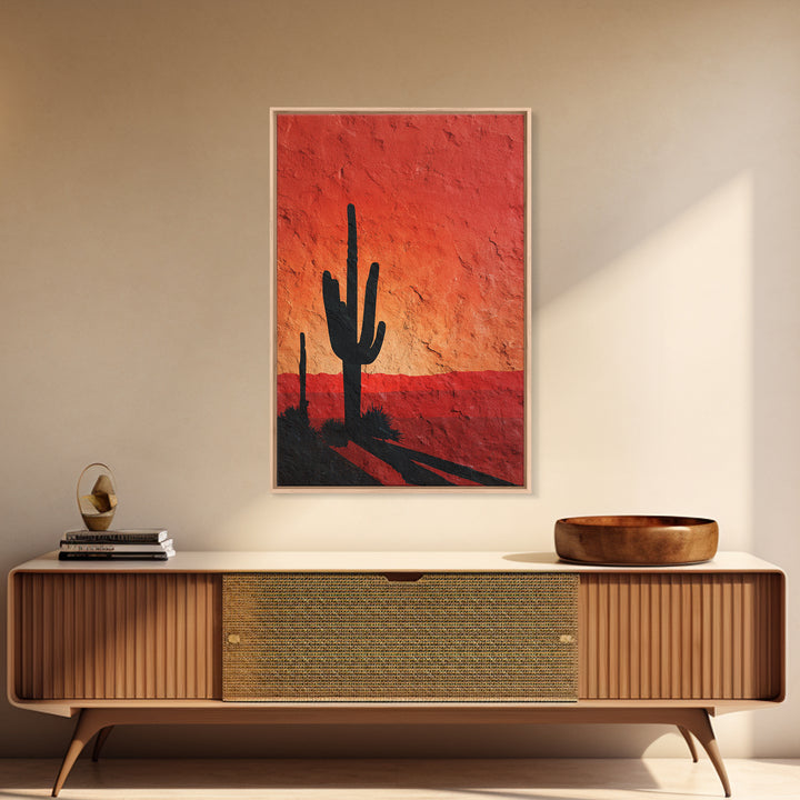 Monochrome Desert Cactus Silhouette Canvas Print, Black and White Art, Digital Art, Living Room Decor, Fine Art, Monochrome, BAW-2x3-29
