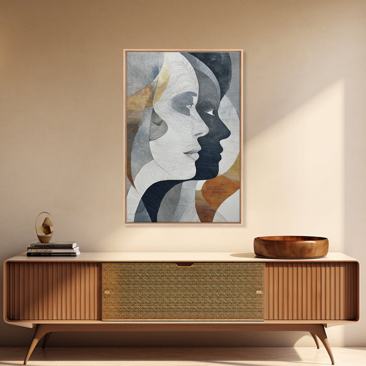 Monochrome Female Profile Framed Canvas Print, Black and White Art, Abstract Art, Living Room Decor, Monochrome, Cabin Decor, BAW-2x3-33