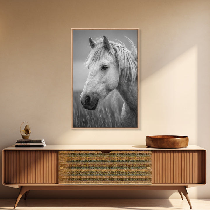 Black and White Wild Horse Portrait Canvas Print, Black and White Art, Printable Wall Art, Living Room Decor, Monochrome, BAW-2x3-37
