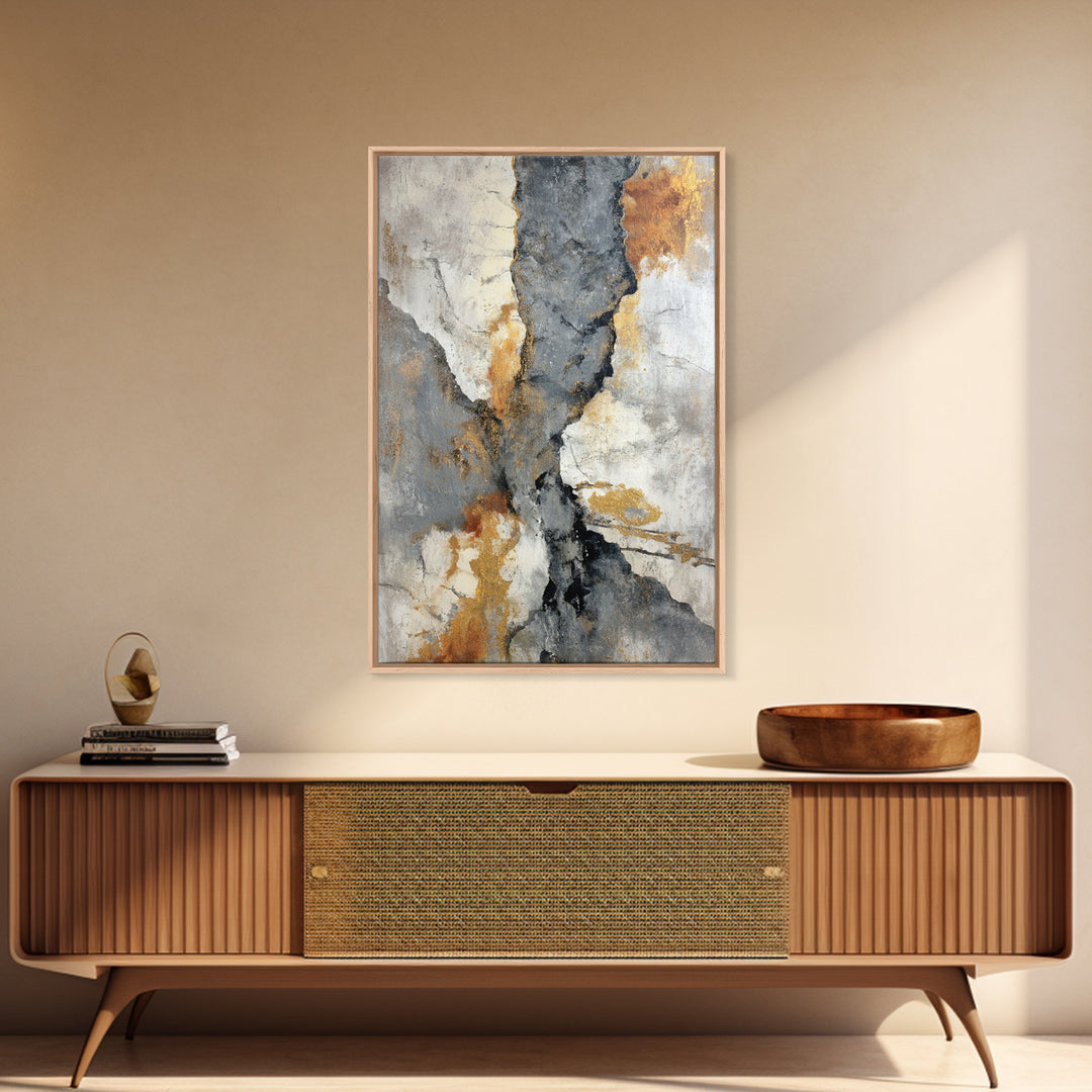 Abstract Marble Texture Framed Canvas Print, Black and White Art, Mid Century Modern, Living Room Decor, Fine Art, Monochrome, BAW-2x3-47