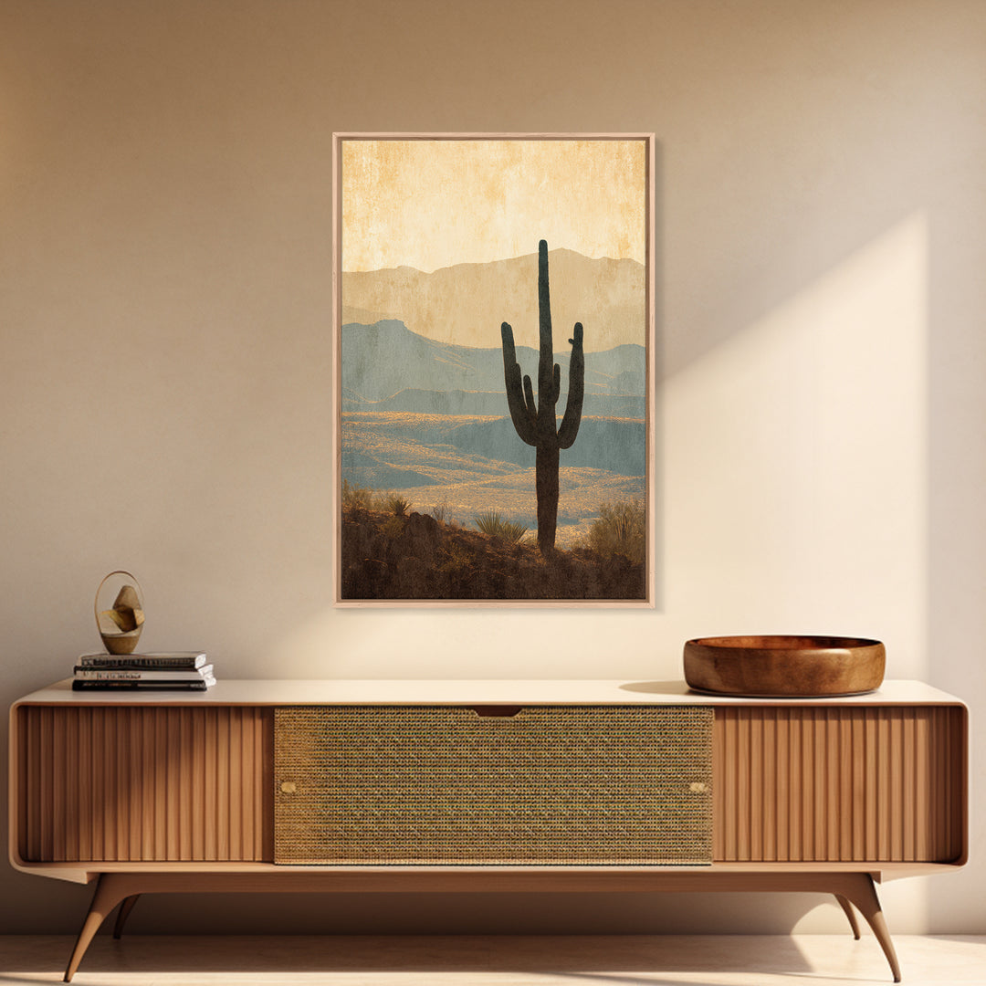 Monochrome Desert Cactus Silhouette Canvas Print, Black and White Art, Digital Art, Living Room Decor, Fine Art, Monochrome, BAW-2x3-5