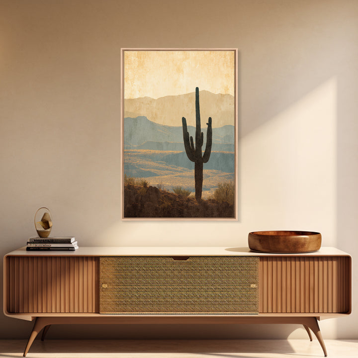 Monochrome Desert Cactus Silhouette Canvas Print, Black and White Art, Digital Art, Living Room Decor, Fine Art, Monochrome, BAW-2x3-5