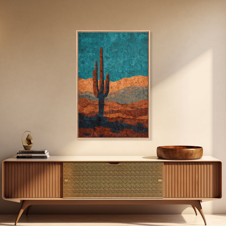Monochrome Desert Cactus Silhouette Framed Canvas Print, Black and White Art, Original Art, Living Room Decor, Monochrome, BAW-2x3-53