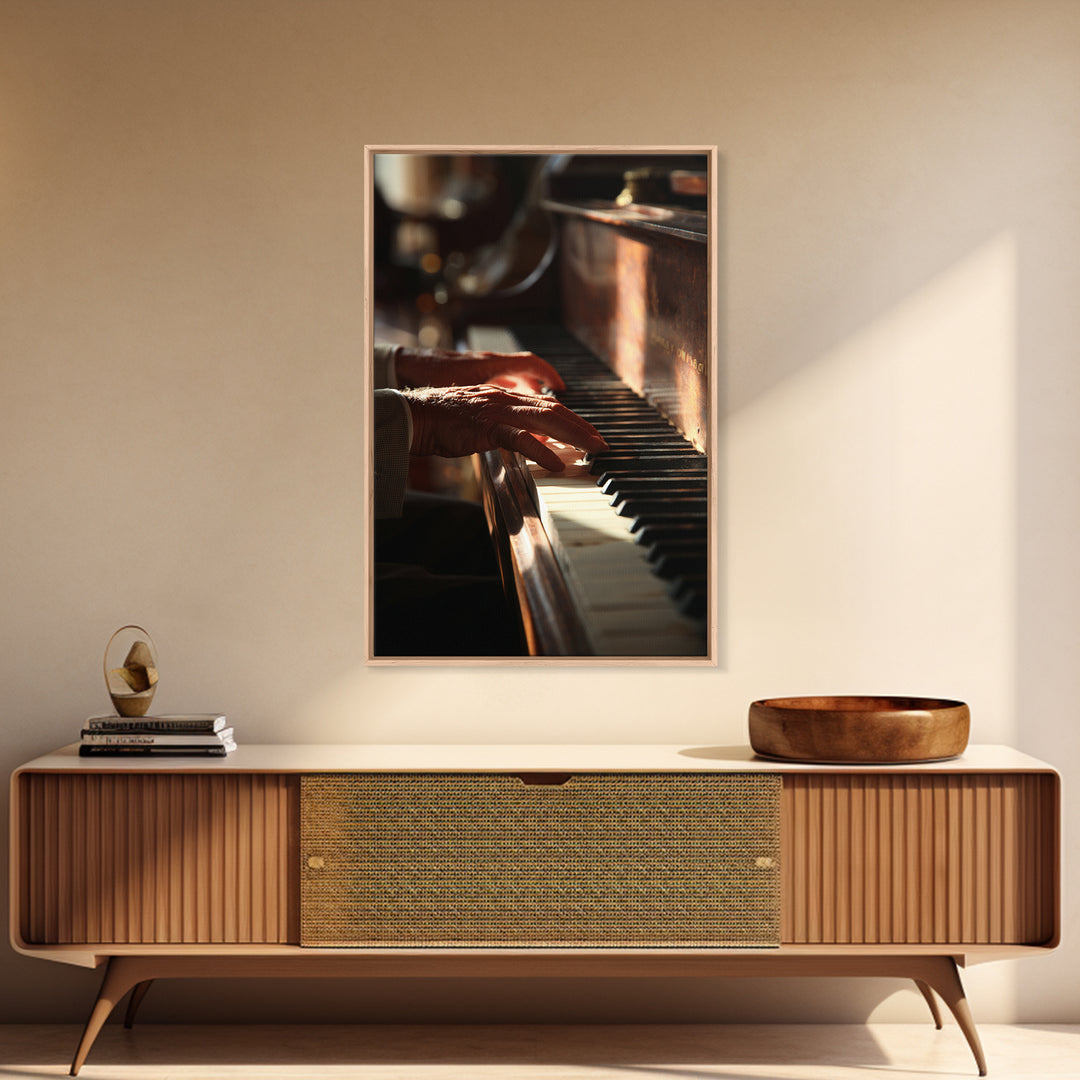 Piano Keys and Hands Canvas Print, Black and White Art, Digital Prints, Living Room Decor, Fine Art, Monochrome, Wood Wall Art, BAW-2x3-54