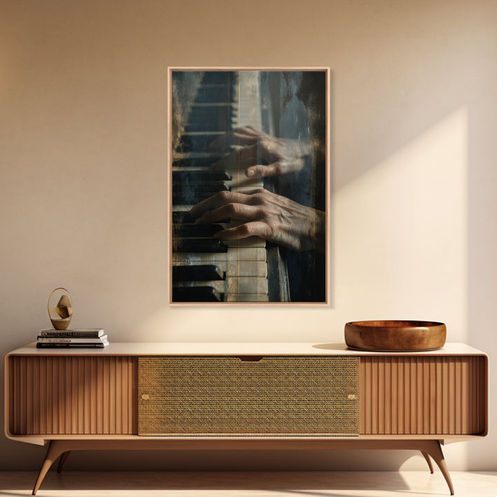 Piano Keys and Hands Framed Canvas Print, Black and White Art, Minimalist Decor, Living Room Decor, Fine Art, Monochrome, BAW-2x3-6
