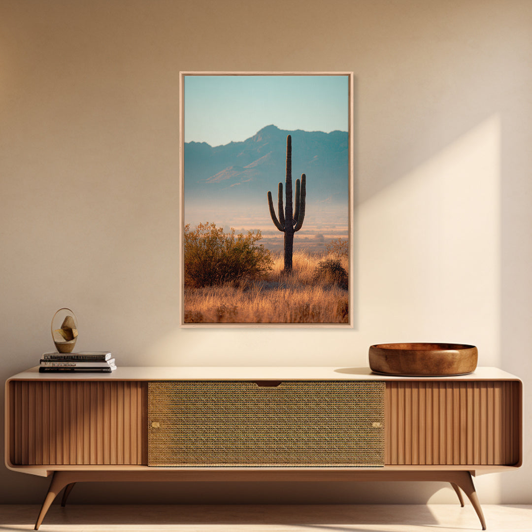 Monochrome Desert Cactus Silhouette Canvas Print, Black and White Art, Abstract Wall Art, Living Room Decor, Watercolor Art, BAW-2x3-77