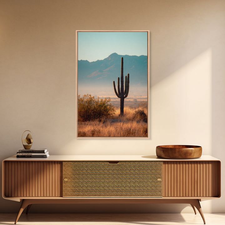 Monochrome Desert Cactus Silhouette Canvas Print, Black and White Art, Abstract Wall Art, Living Room Decor, Watercolor Art, BAW-2x3-77