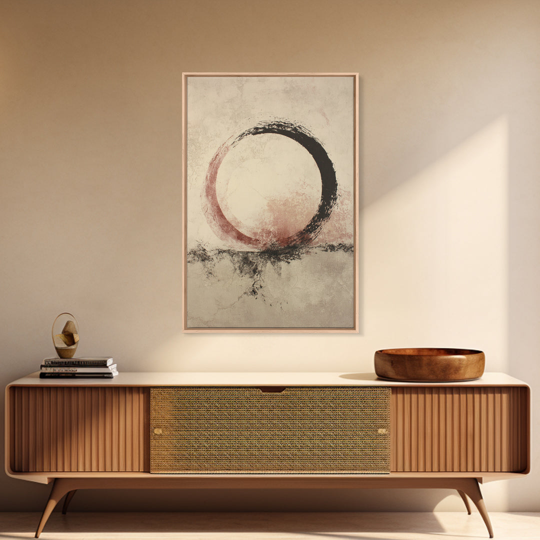 Large Circle and Line Abstract Framed Canvas Print, Black and White Art, Digital Art, Living Room Decor, Abstract Art, BAW-2x3-80