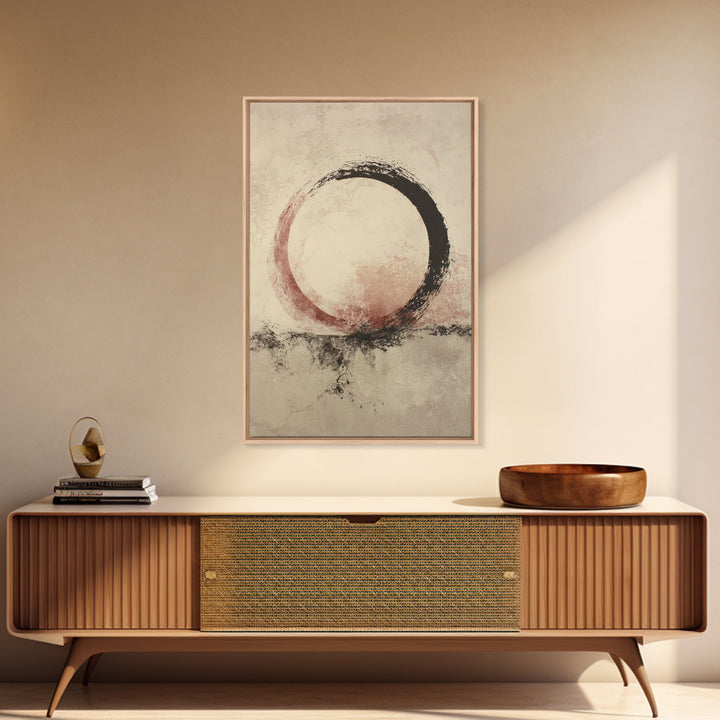 Large Circle and Line Abstract Framed Canvas Print, Black and White Art, Digital Art, Living Room Decor, Abstract Art, BAW-2x3-80