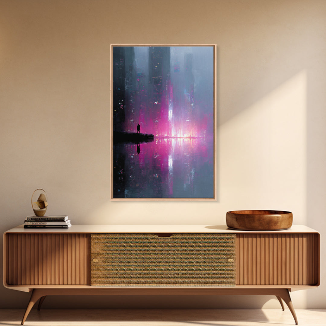 Monochrome City Skyline Reflected Canvas Print, Black and White Art, Cabin Decor, Living Room Decor, Abstract Art, Monochrome, BAW-2x3-91
