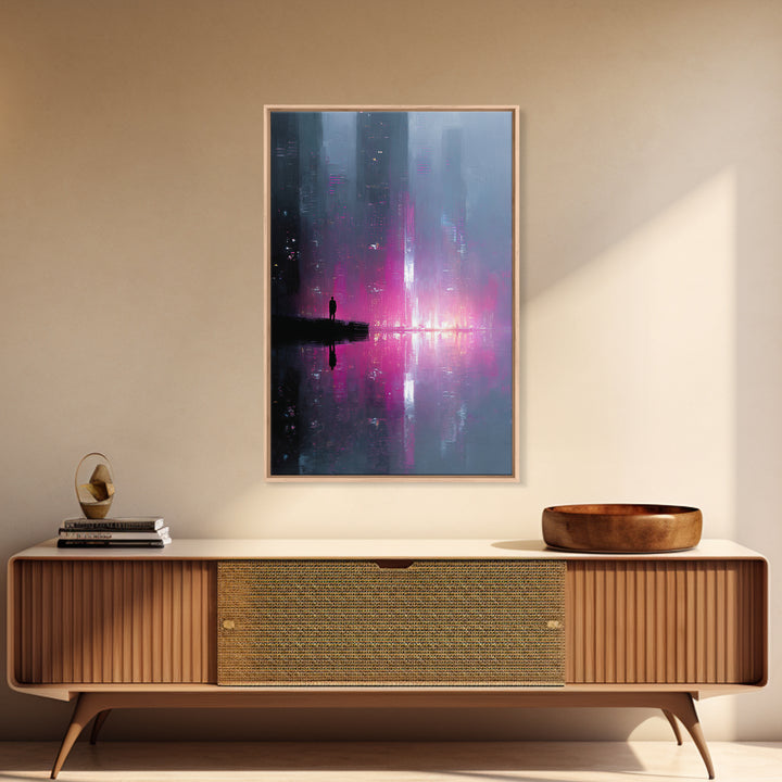 Monochrome City Skyline Reflected Canvas Print, Black and White Art, Cabin Decor, Living Room Decor, Abstract Art, Monochrome, BAW-2x3-91