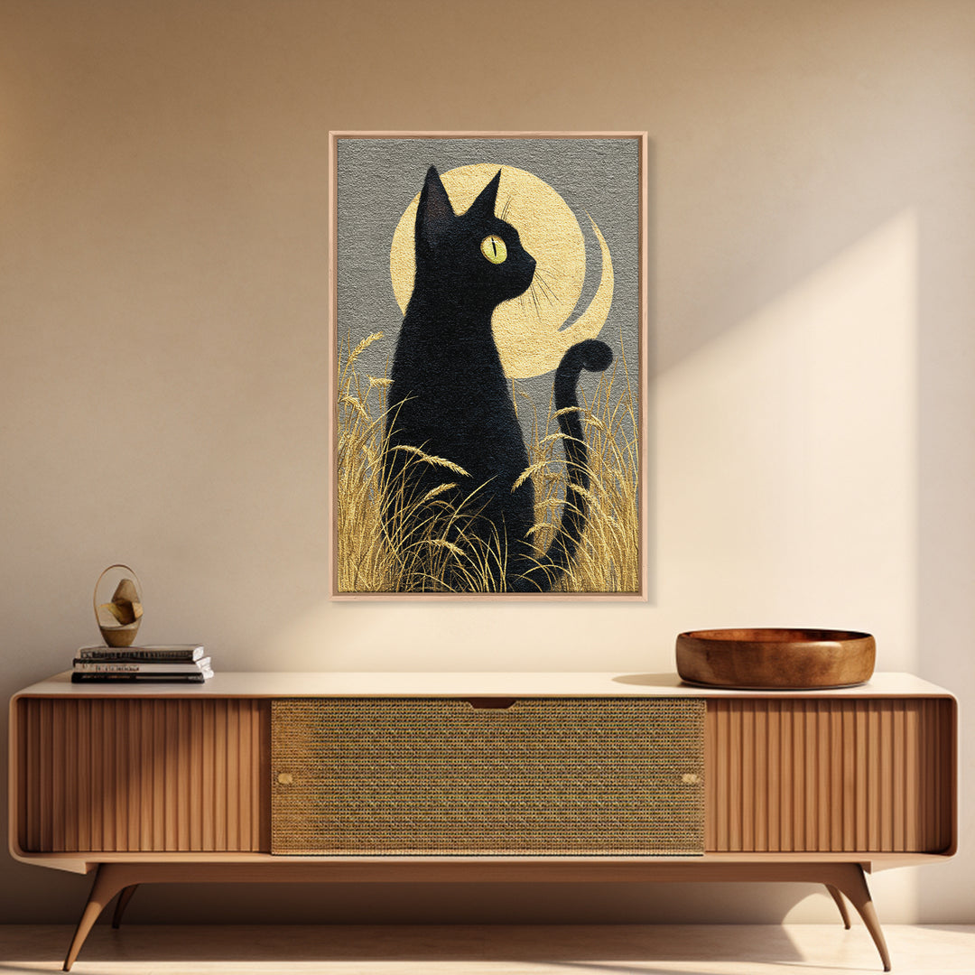Black Cat Silhouette Canvas Print, Black and White Art, Printable Art, Living Room Decor, Fine Art, Monochrome, Gallery Decor, BAW-2x3-96