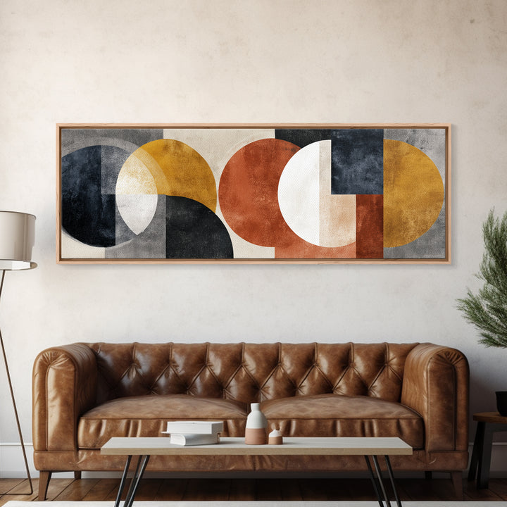 Geometric Bauhaus Grayscale Shapes Framed Canvas Print, Black and White Art, Print, Living Room Decor, Abstract Art, Monochrome, BAW-3x1-10