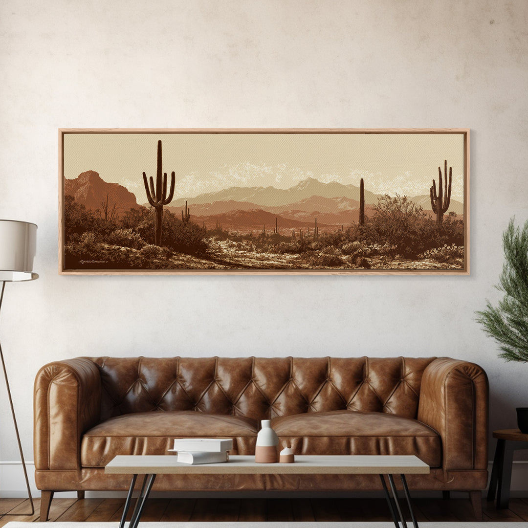 Monochrome Desert Cactus Silhouette Canvas Print, Black and White Art, Apartment Decor, Living Room Decor, Oil Painting, BAW-3x1-13