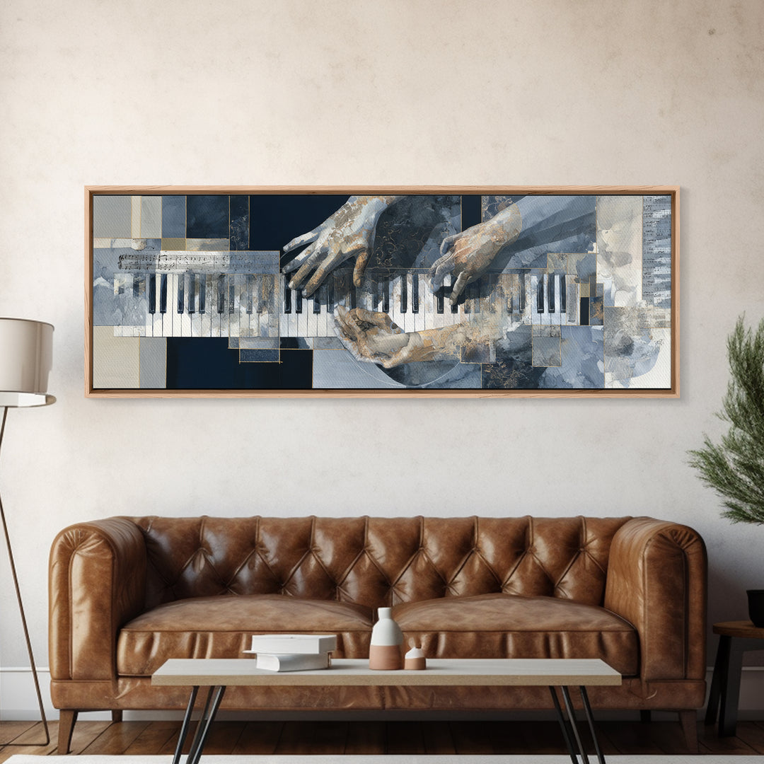 Piano Keys and Hands Canvas Print, Black and White Art, Modern Decor, Living Room Decor, Fine Art, Monochrome, Wall Decor, BAW-3x1-14