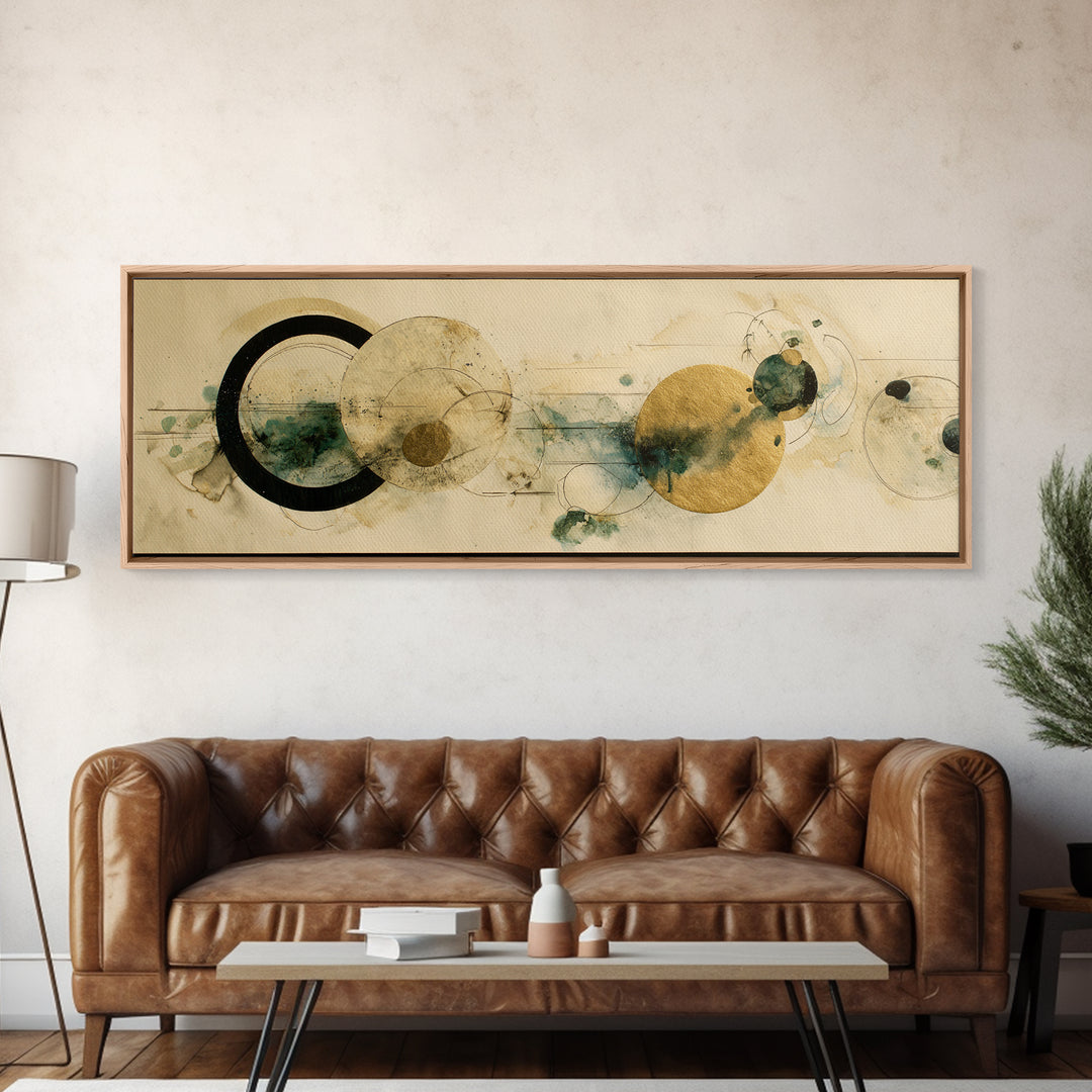 Large Circle and Line Abstract Canvas Print, Black and White Art, Abstract Wall Art, Living Room Decor, Abstract Art, BAW-3x1-16