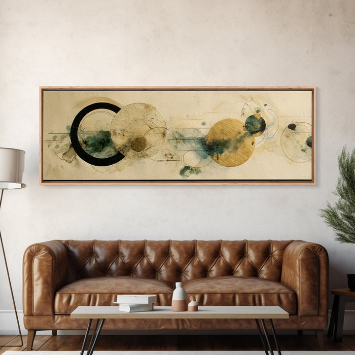 Large Circle and Line Abstract Canvas Print, Black and White Art, Abstract Wall Art, Living Room Decor, Abstract Art, BAW-3x1-16