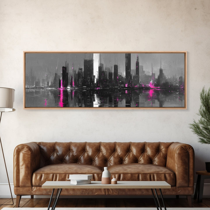 Monochrome City Skyline Reflected Canvas Print, Black and White Art, Fine Art Print, Living Room Decor, Abstract Art, BAW-3x1-3
