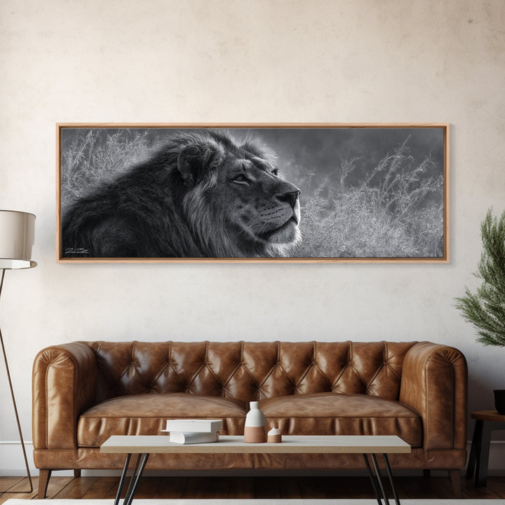 Dramatic Black and White Lion Portrait Canvas Print, Black and White Art, Canvas Print, Living Room Decor, Fine Art, Monochrome, BAW-3x1-33
