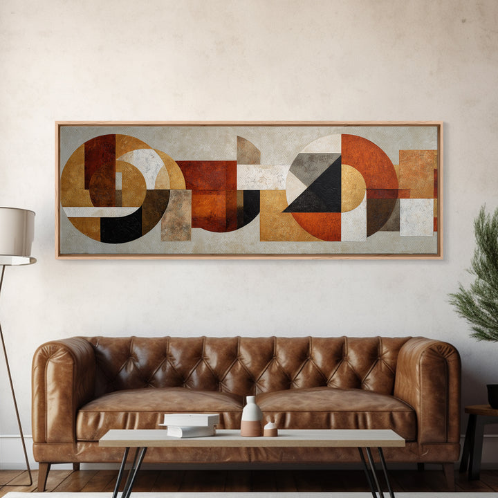 Geometric Bauhaus Grayscale Shapes Canvas Print, Black and White Art, Mid Century Modern, Living Room Decor, Monochrome, BAW-3x1-34