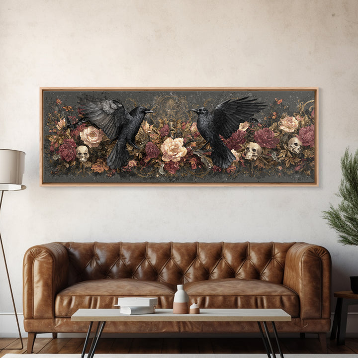 Ink Splatter Raven Composition Canvas Print, Black and White Art, Gallery Decor, Living Room Decor, Fine Art, Monochrome, BAW-3x1-36