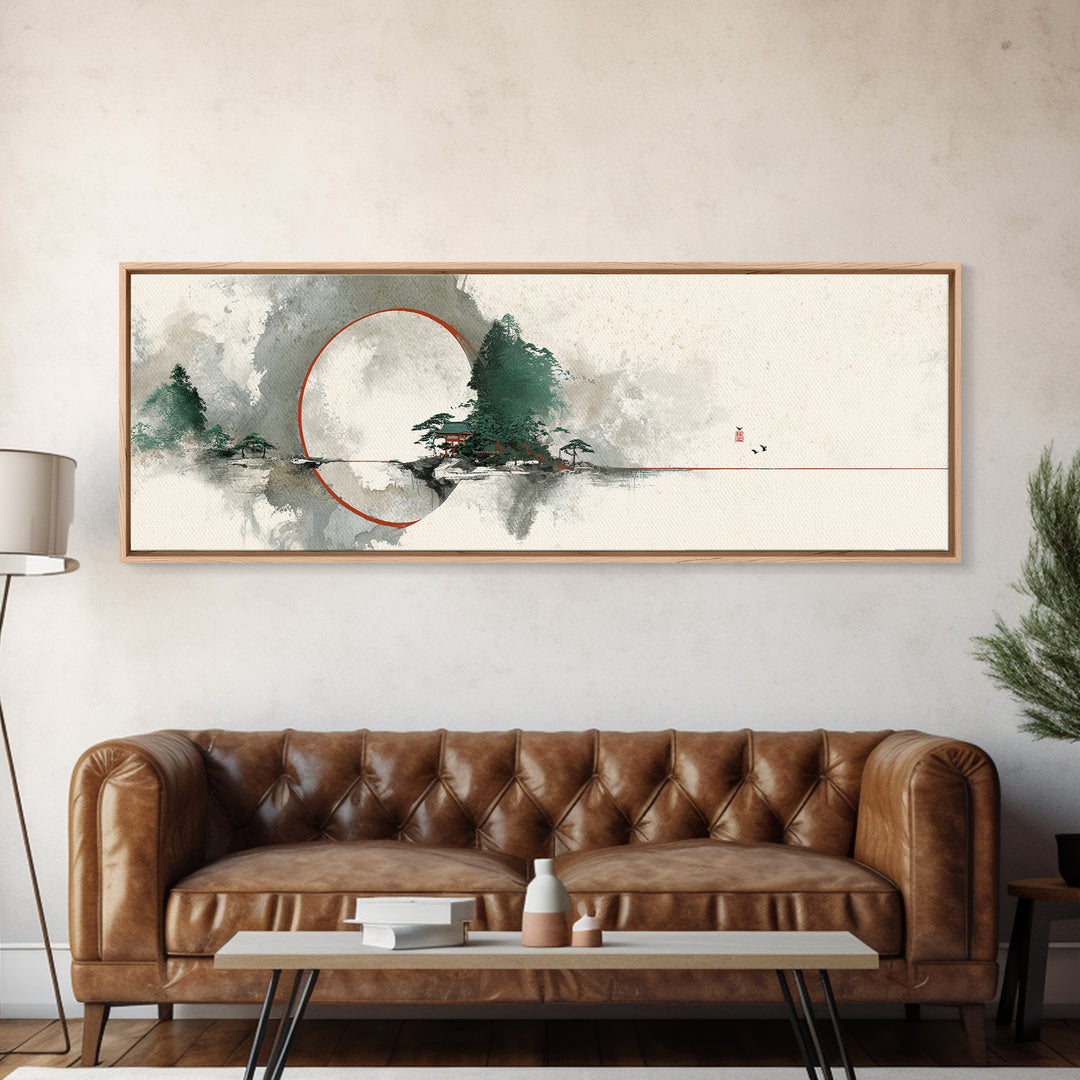 Large Circle and Line Abstract Canvas Print, Black and White Art, Neutral Decor, Living Room Decor, Fine Art, Monochrome, BAW-3x1-40