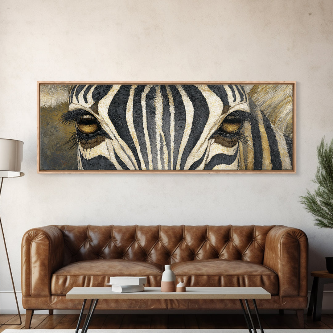 Zebra Stripe Closeup as Graphic Abstraction Canvas Print, Black and White Art, Textured Painting, Living Room Decor, Monochrome, BAW-3x1-48