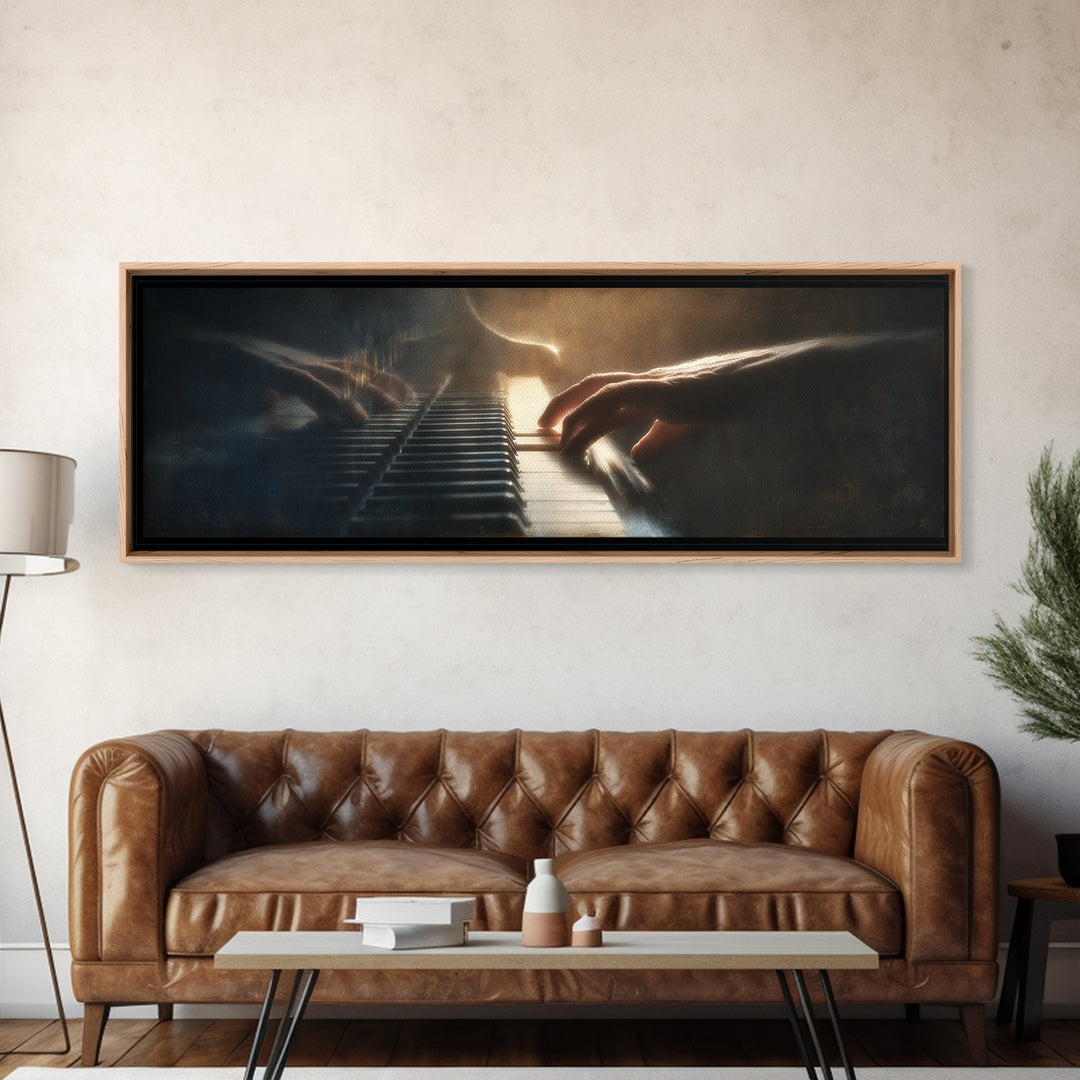 Piano Keys and Hands Canvas Print, Black and White Art, Boho Decor, Living Room Decor, Oil Painting, Monochrome, BAW-3x1-62