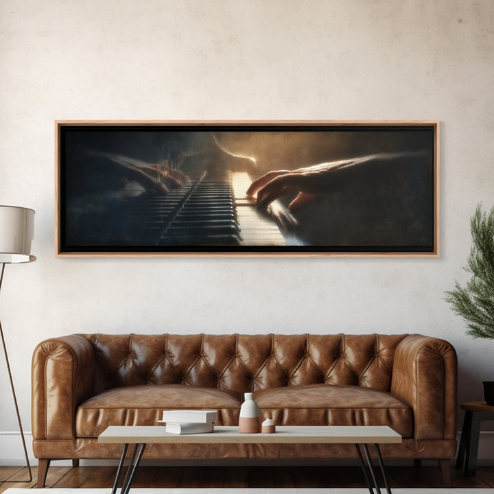 Piano Keys and Hands Canvas Print, Black and White Art, Boho Decor, Living Room Decor, Oil Painting, Monochrome, BAW-3x1-62