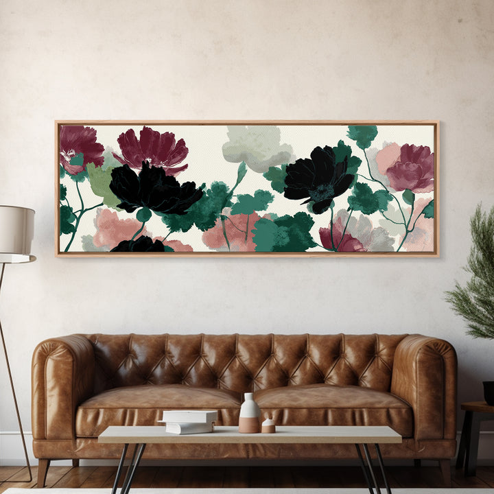 Minimal Botanical Branch Canvas Print, Black and White Art, Wall Art, Living Room Decor, Watercolor Art, Monochrome, BAW-3x1-70