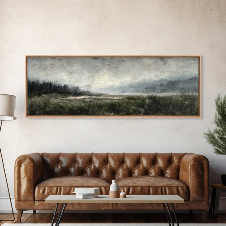 Moody Foggy Forest Canvas Print, Black and White Art, Gothic Decor, Living Room Decor, Oil Painting, Monochrome, BAW-3x1-71