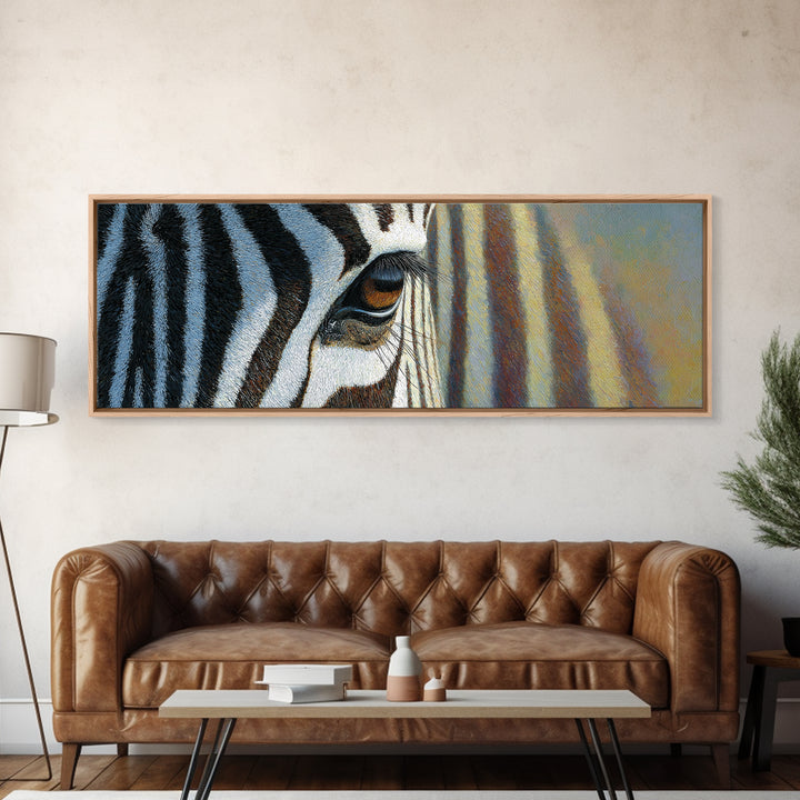 Zebra Stripe Closeup as Graphic Abstraction Framed Canvas Print, Black and White Art, Art, Living Room Decor, Monochrome, BAW-3x1-72