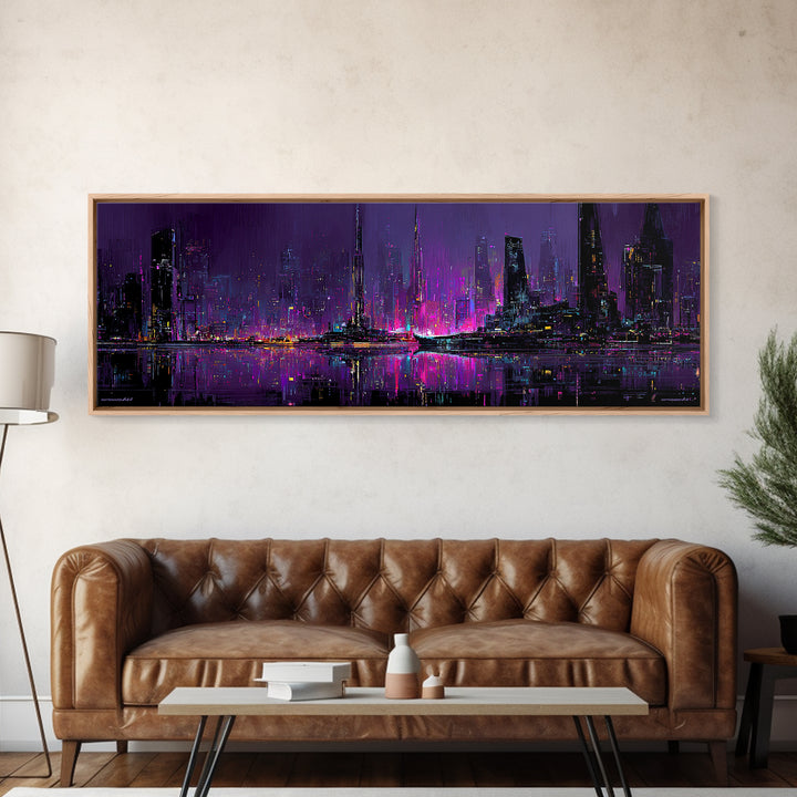Monochrome City Skyline Reflected Canvas Print, Black and White Art, Living Room Decor, Abstract Art, Monochrome, BAW-3x1-75