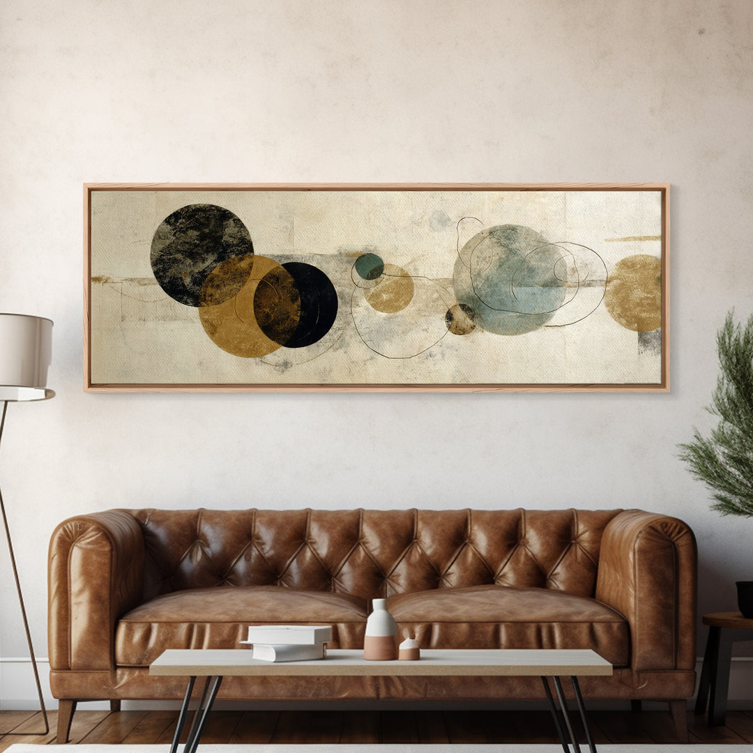Large Circle and Line Abstract Canvas Print, Black and White Art, Wall Art, Living Room Decor, Abstract Art, Monochrome, BAW-3x1-88