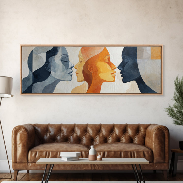 Monochrome Female Profile Framed Canvas Print, Black and White Art, Boho Decor, Living Room Decor, Fine Art, Monochrome, BAW-3x1-89