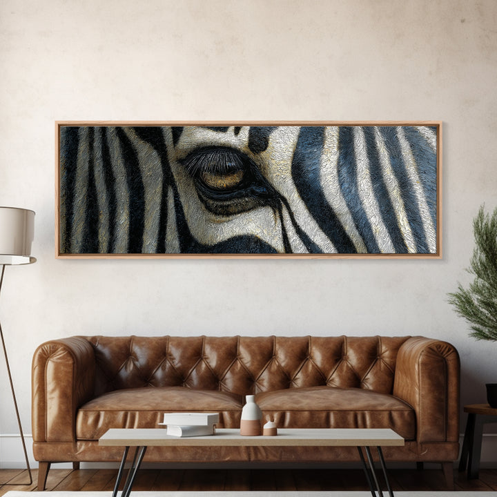Zebra Stripe Closeup as Graphic Abstraction Canvas Print, Black and White Art, Textured Painting, Living Room Decor, Monochrome, BAW-3x1-96