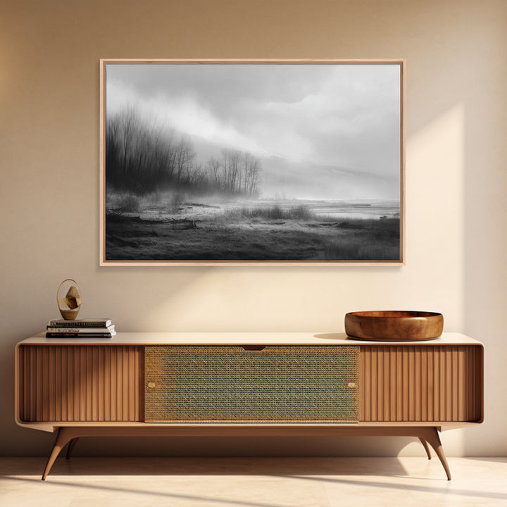 Moody Foggy Forest Canvas Print, Black and White Art, Modern Decor, Living Room Decor, Fine Art, Monochrome, Wall Decor, BAW-3x2-11