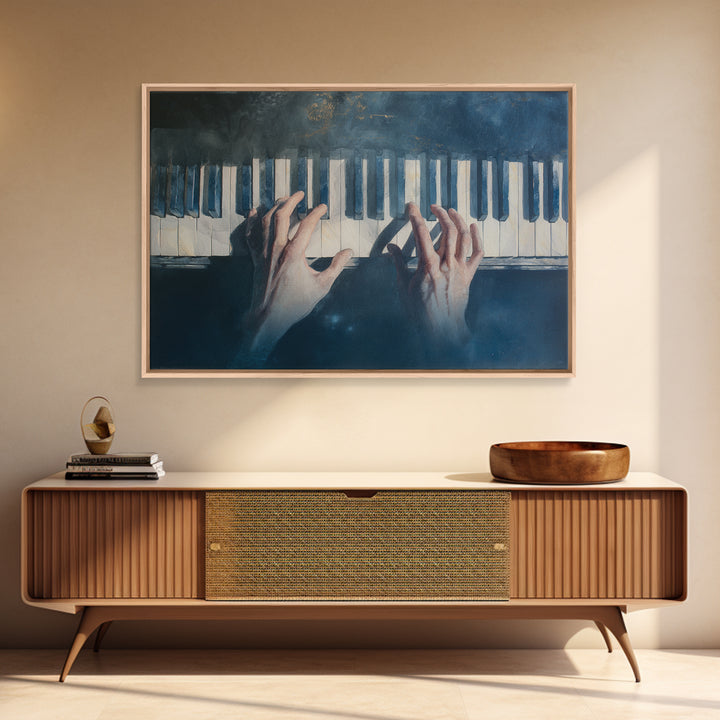 Piano Keys and Hands Framed Canvas Print, Black and White Art, Printable, Living Room Decor, Monochrome, Living Room Wall Art, BAW-3x2-2