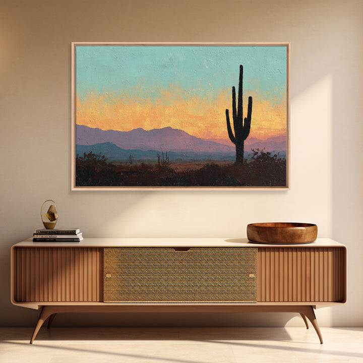 Monochrome Desert Cactus Silhouette Framed Canvas Print, Black and White Art, Set of 3 Prints, Living Room Decor, Monochrome, BAW-3x2-25